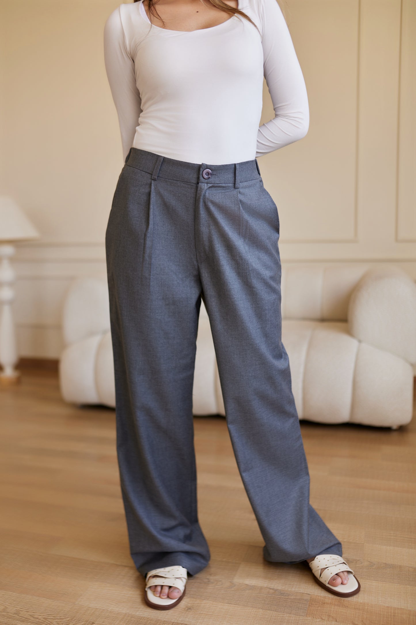 pants straight leg in grey