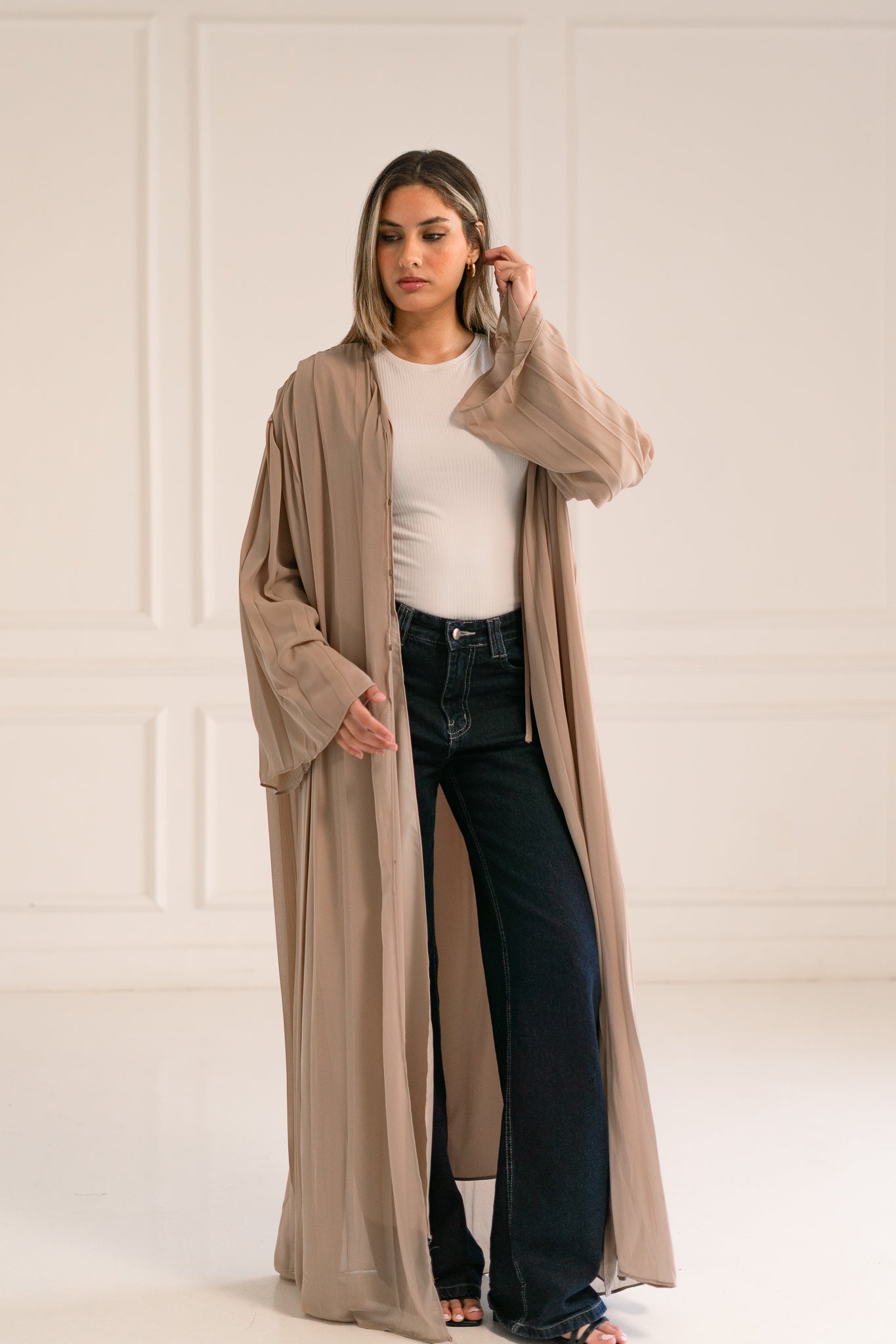 Beige flowfold cardigan