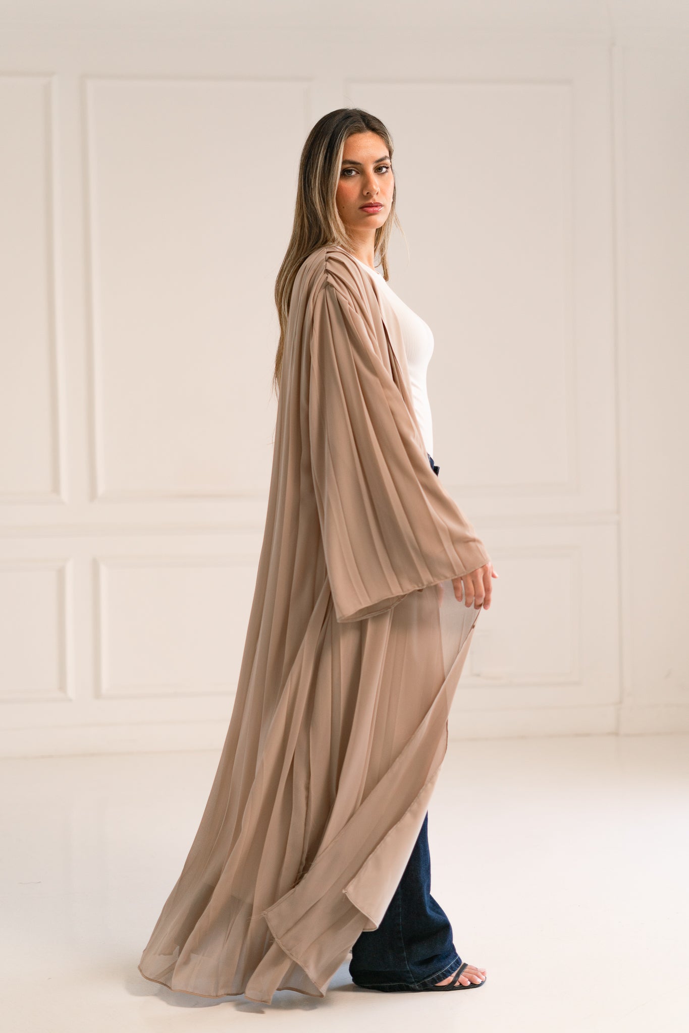 Beige flowfold cardigan