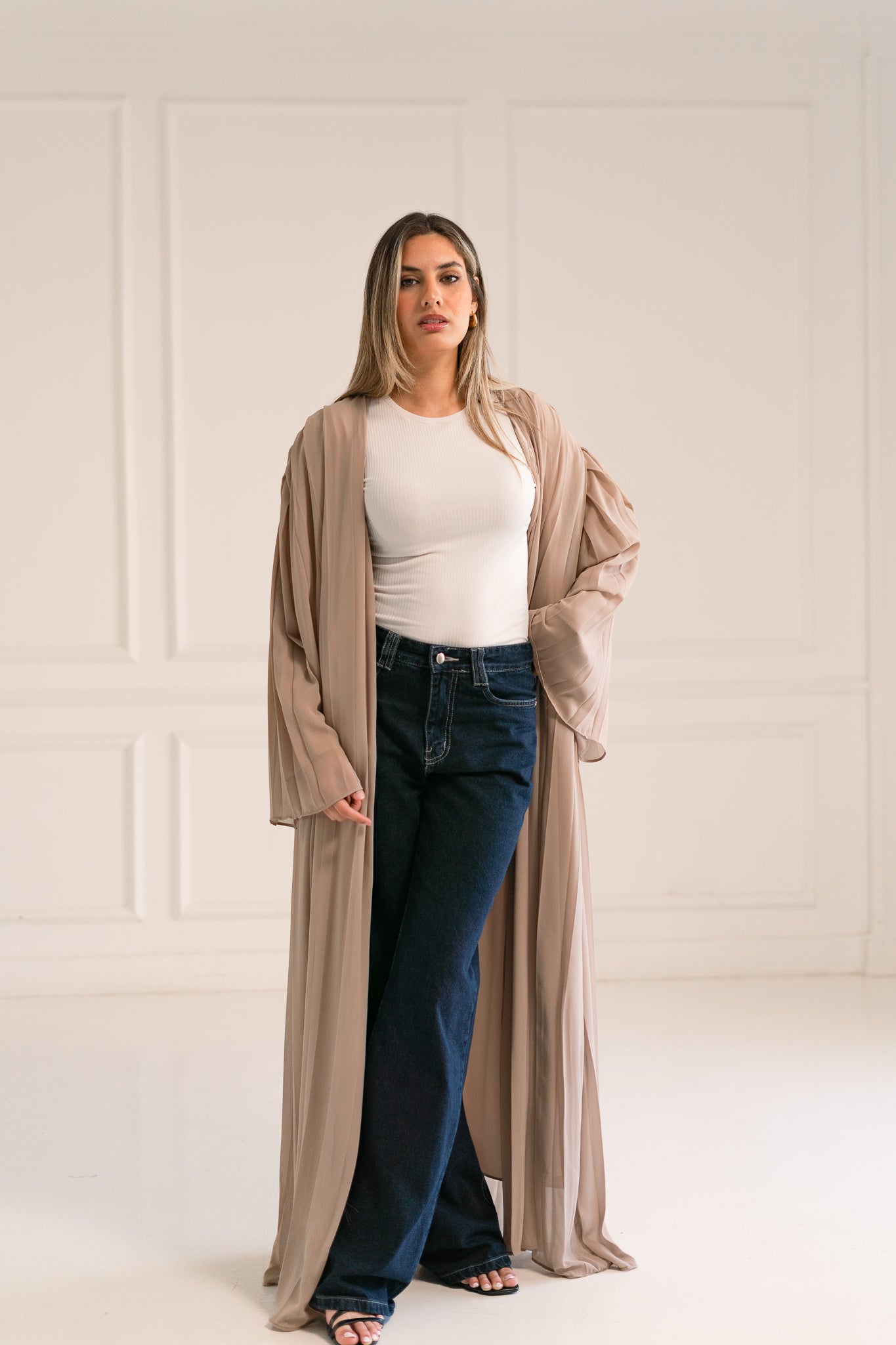 Beige flowfold cardigan