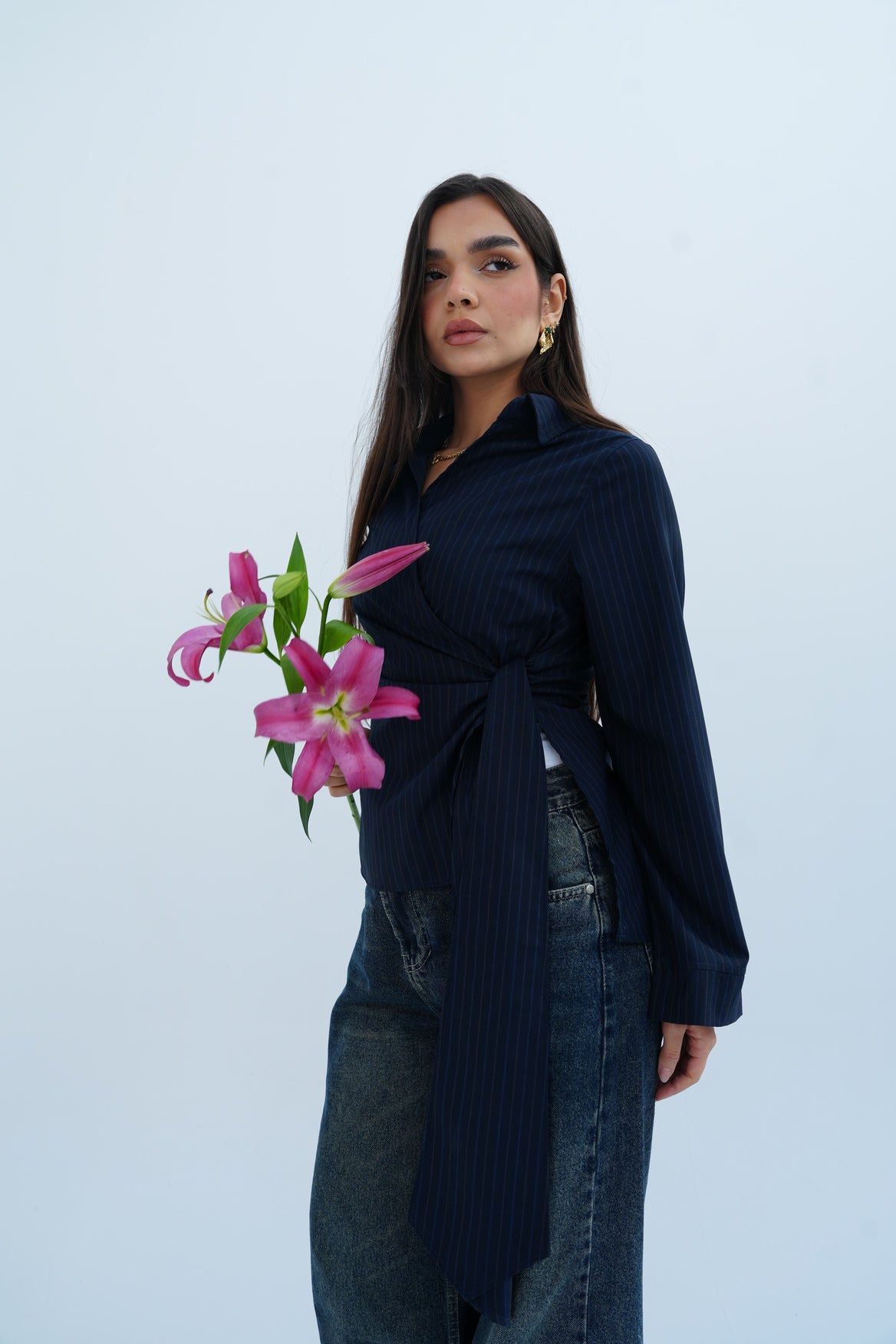 Stripes Blouse in Navy Blue