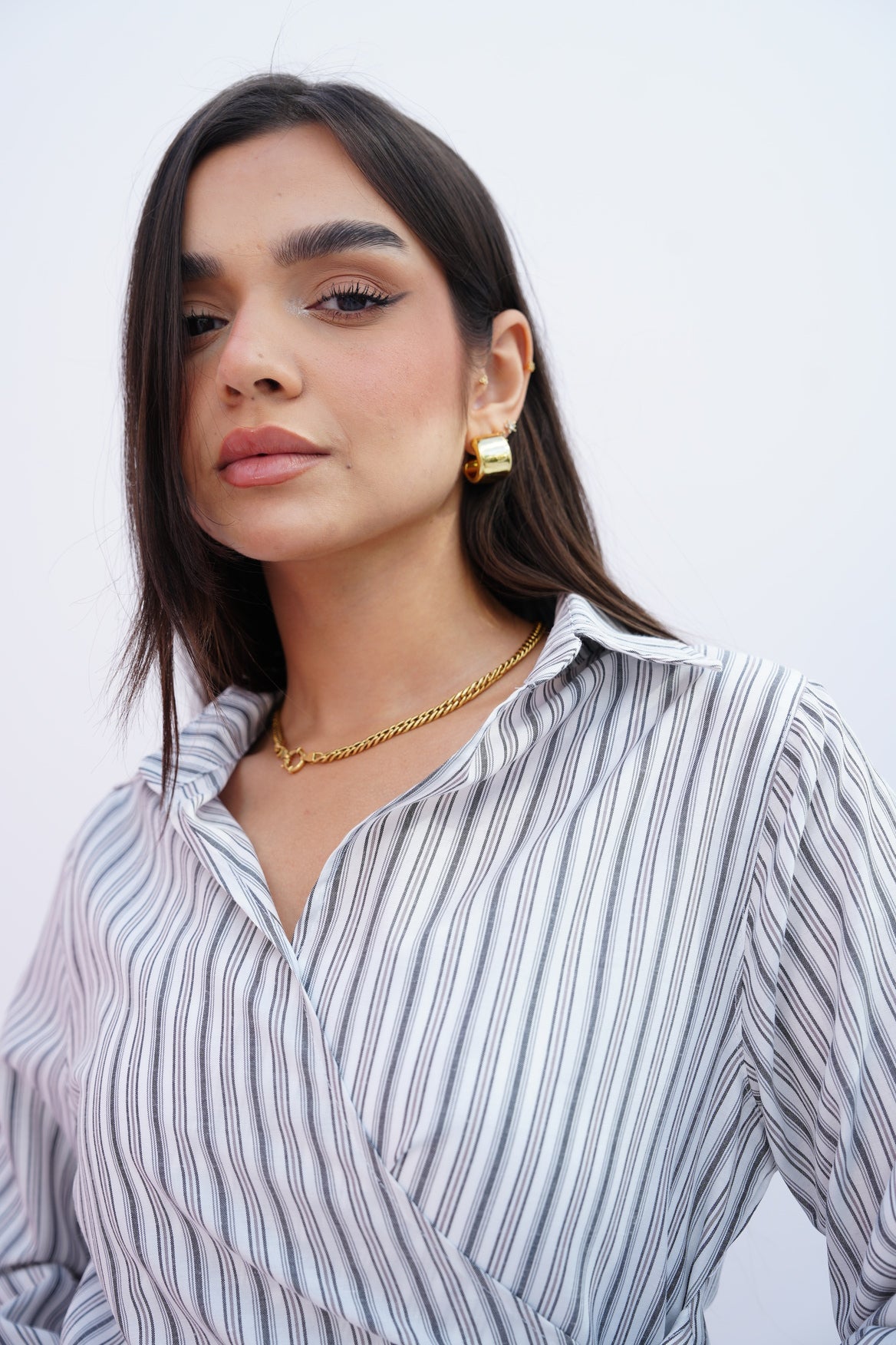 Grey Stripes Wrap Blouse