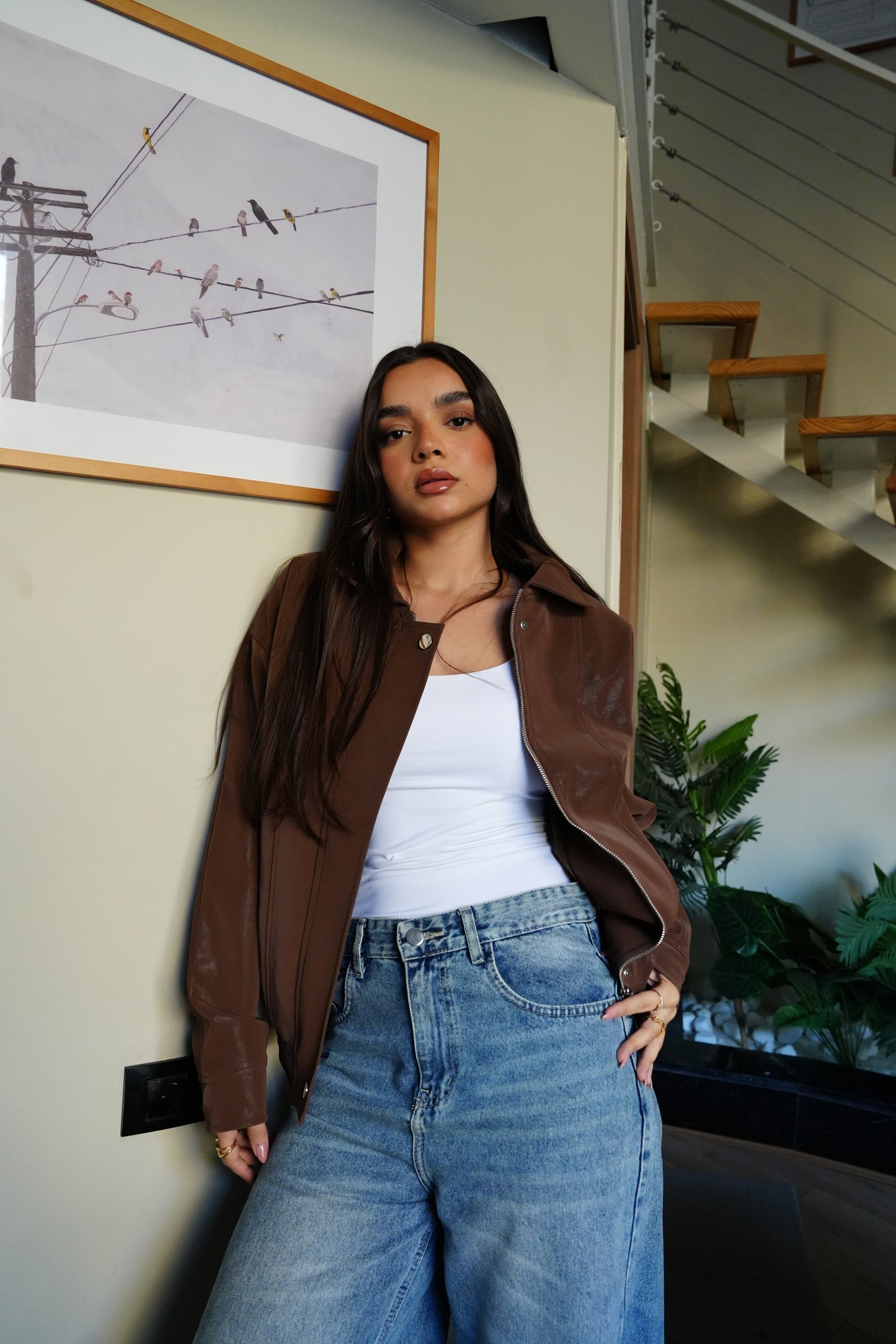 Caviar Leather Jacket In Brown