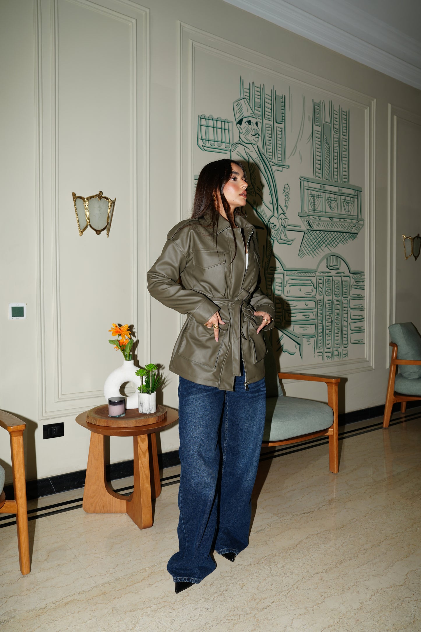 Army Leather Jacket In Olive