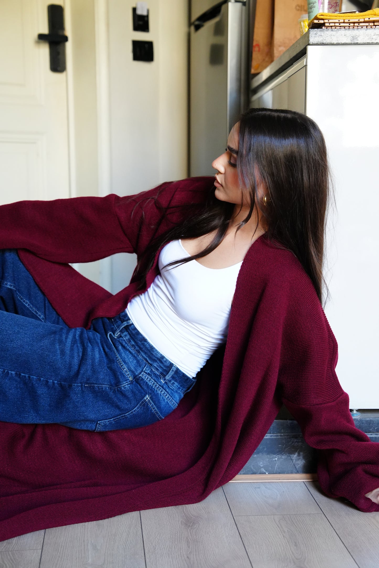 Knit Cardigan In Burgandy