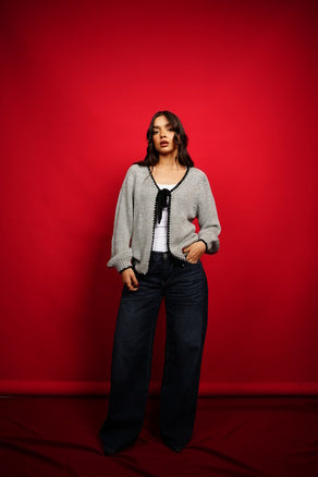 Bow Knit Cardigan in Grey