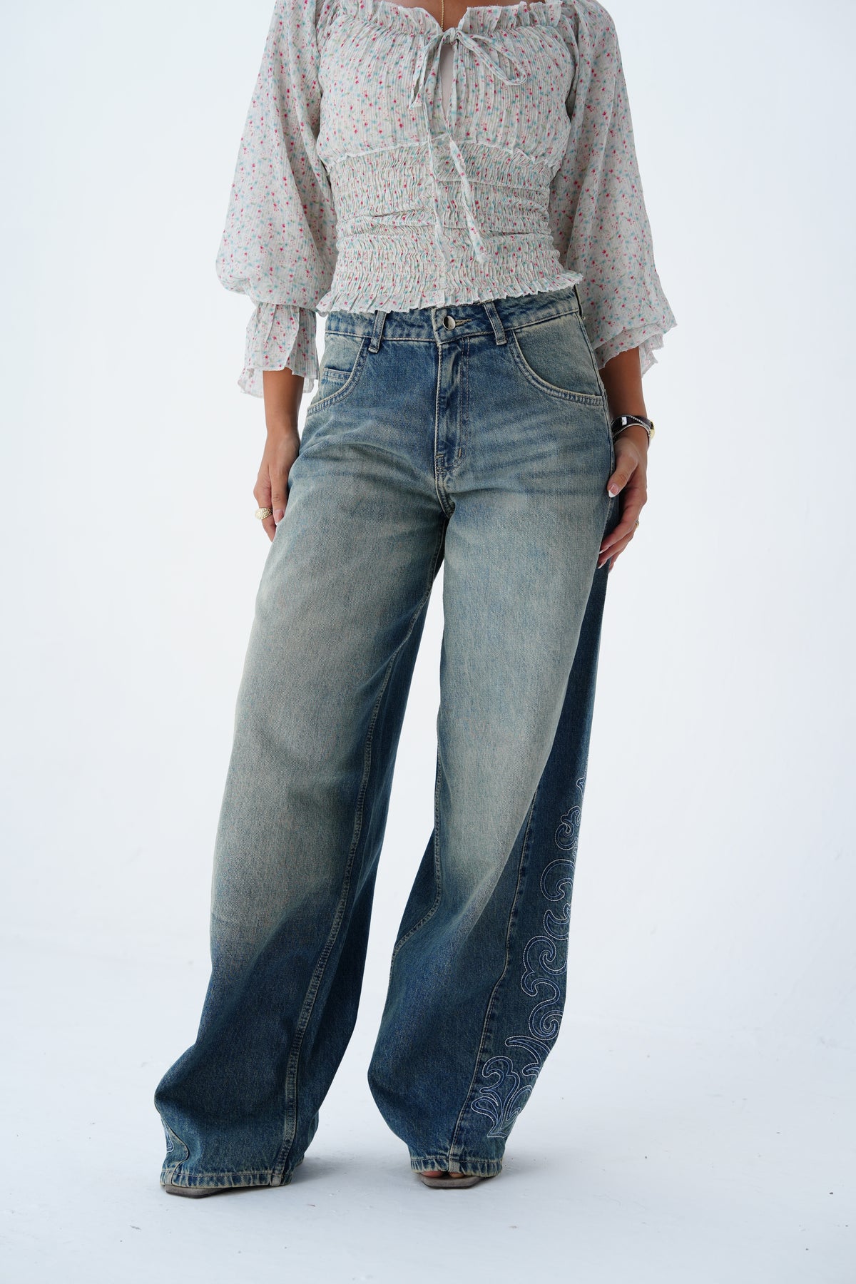 Embroidery medium colored denim