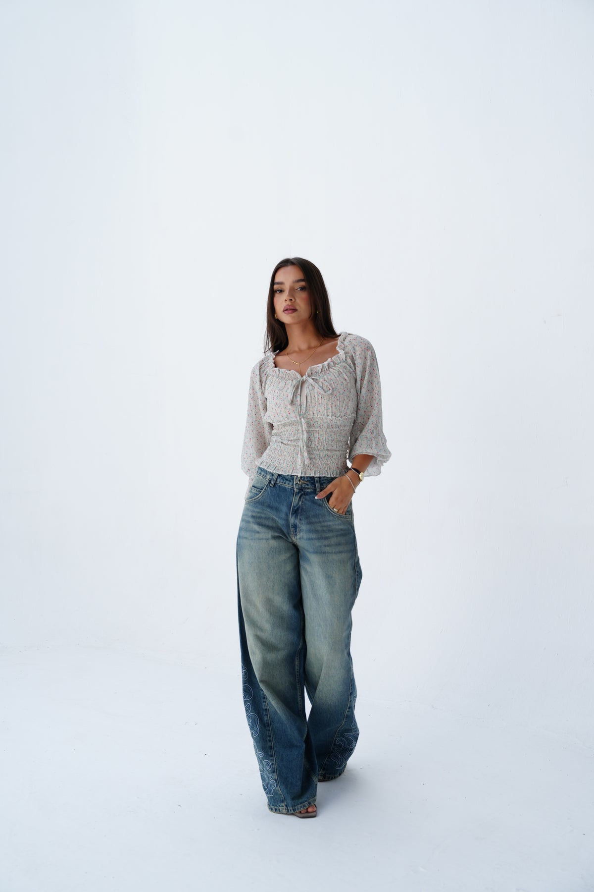 Embroidery medium colored denim