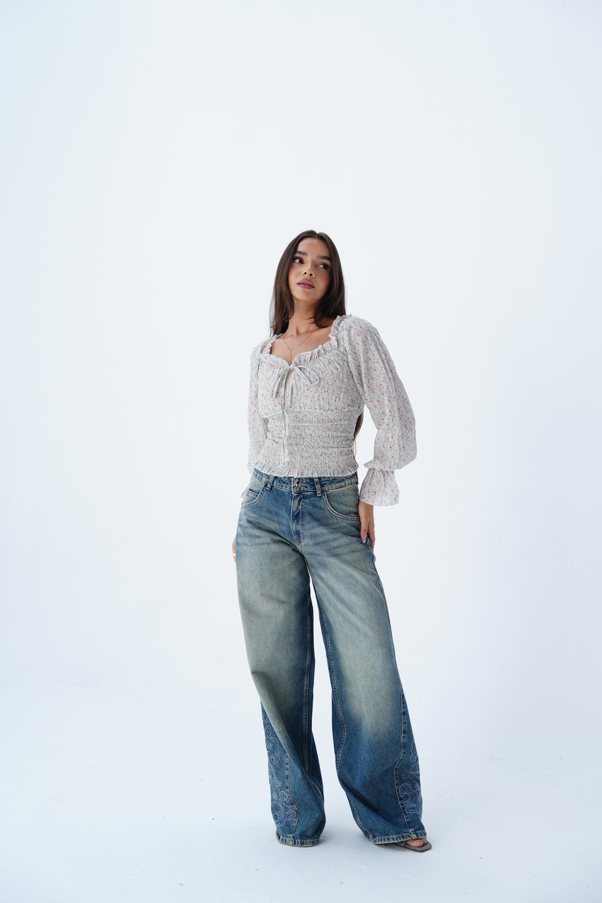 Embroidery medium colored denim