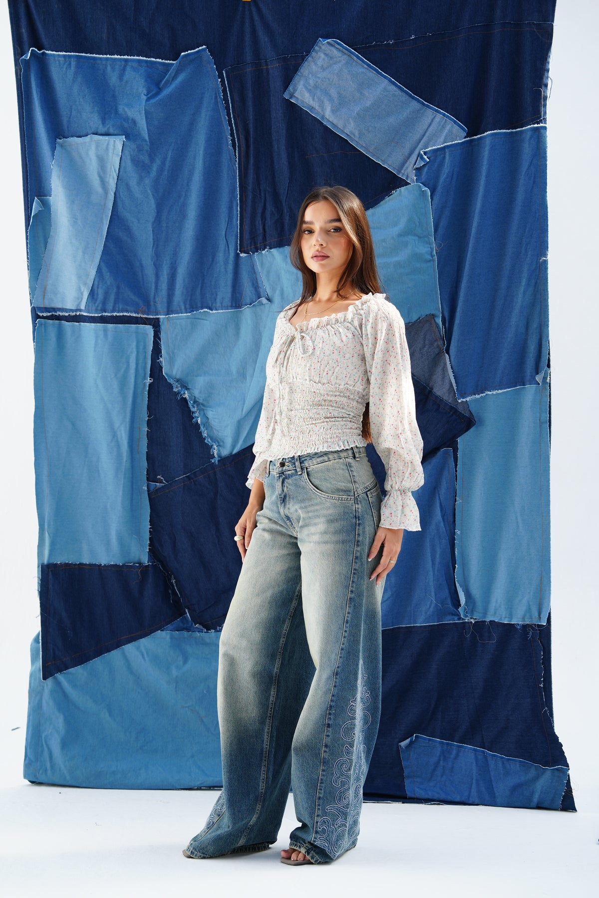 Embroidery medium colored denim