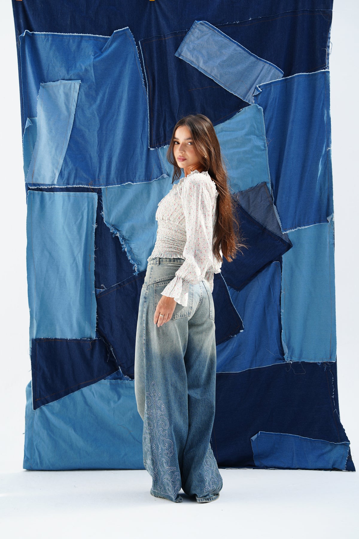 Embroidery medium colored denim