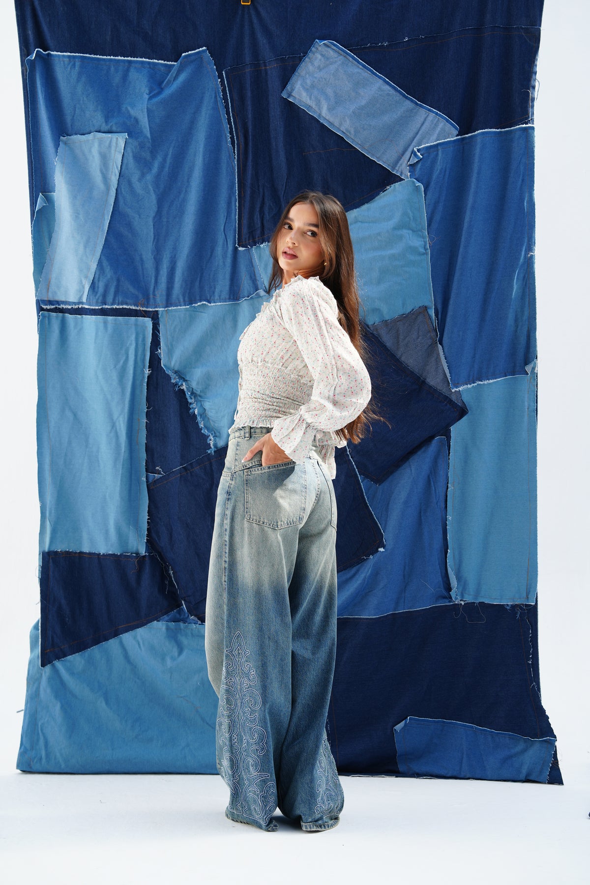 Embroidery medium colored denim