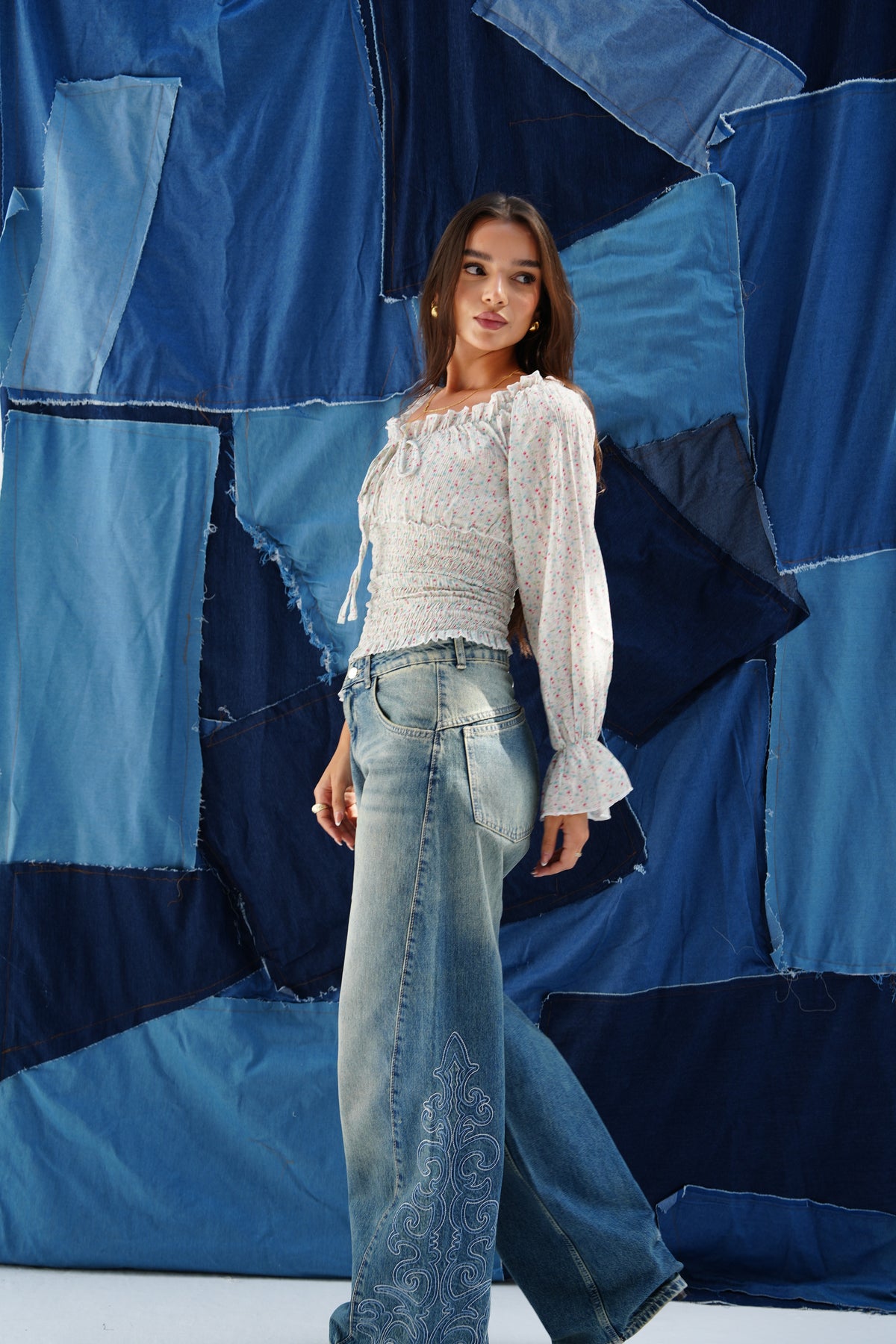 Embroidery medium colored denim