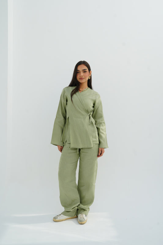 Lina Linen Set In Olive