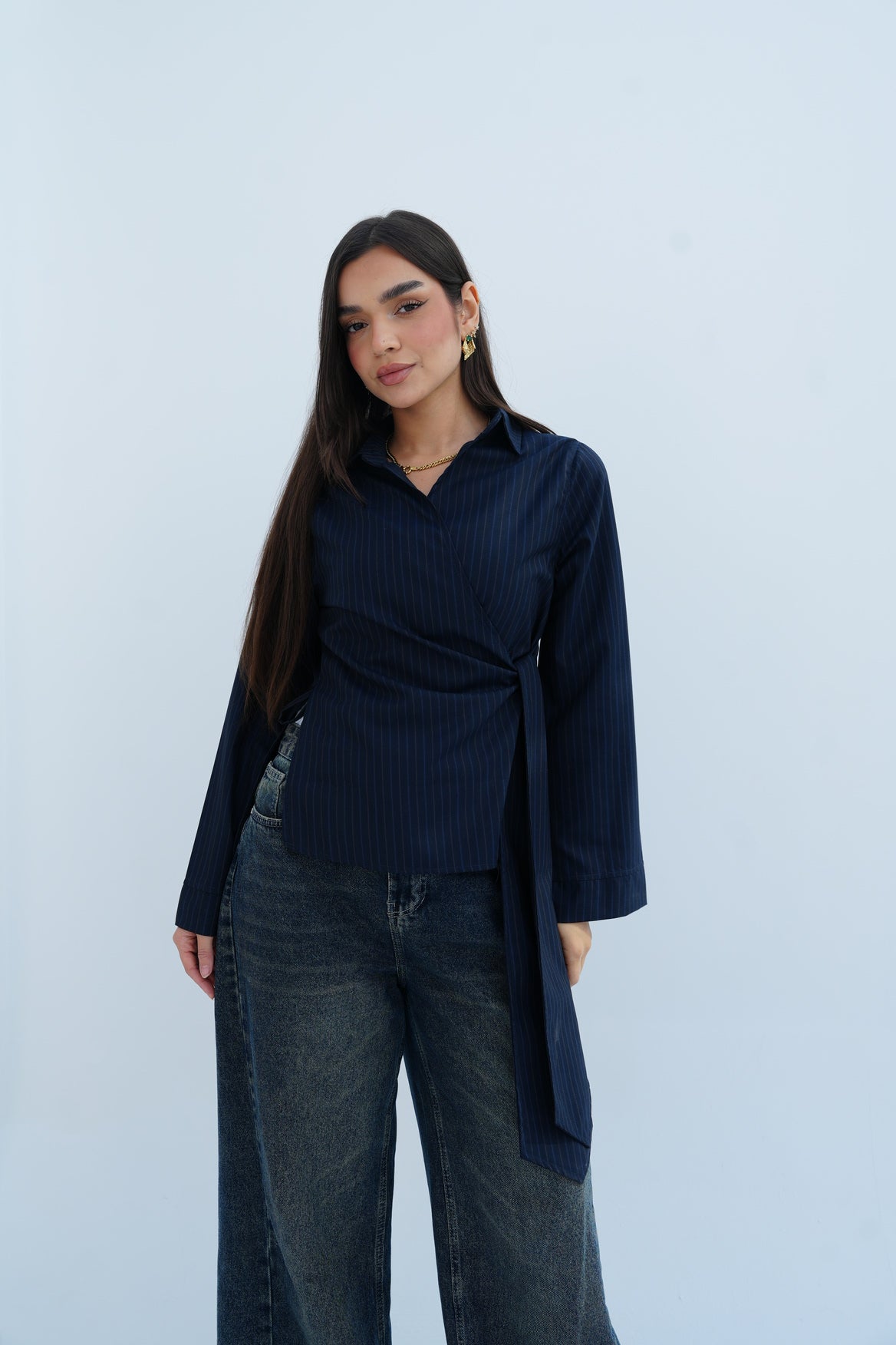 Stripes Blouse in Navy Blue