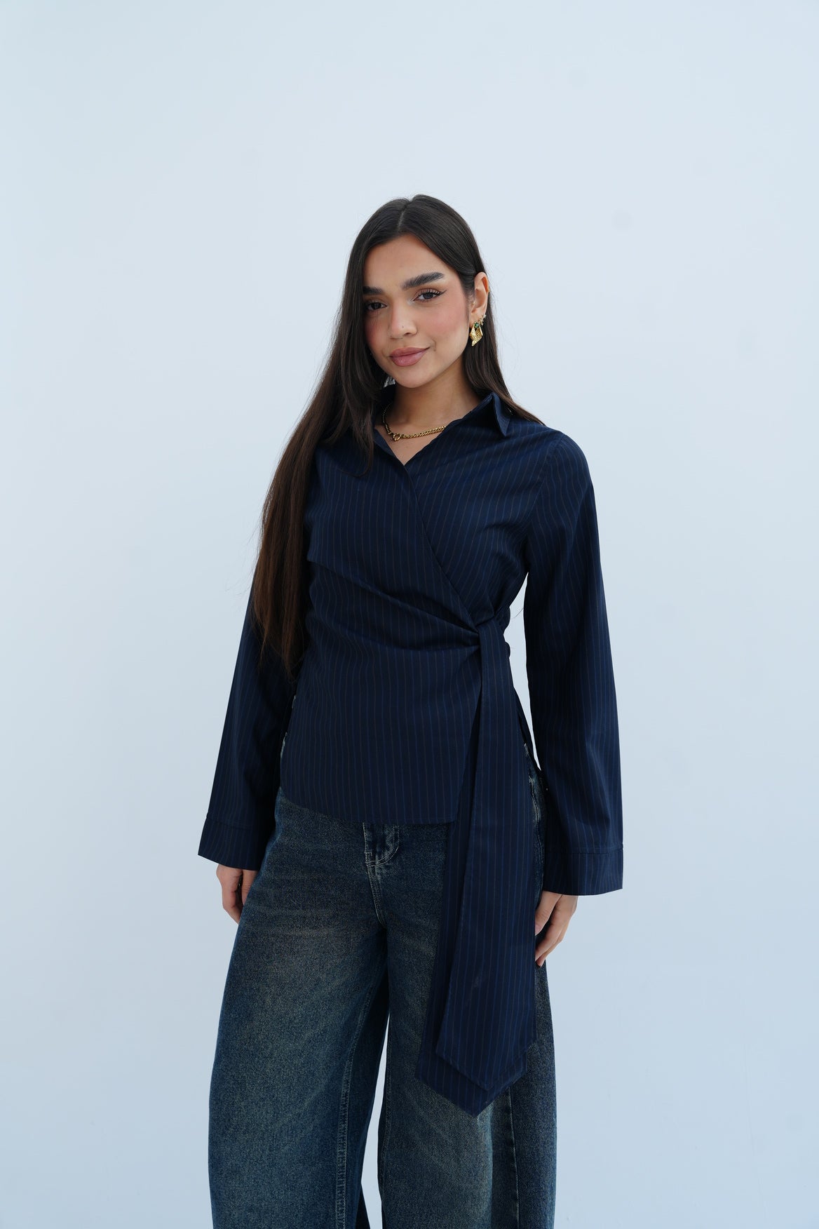 Stripes Blouse in Navy Blue