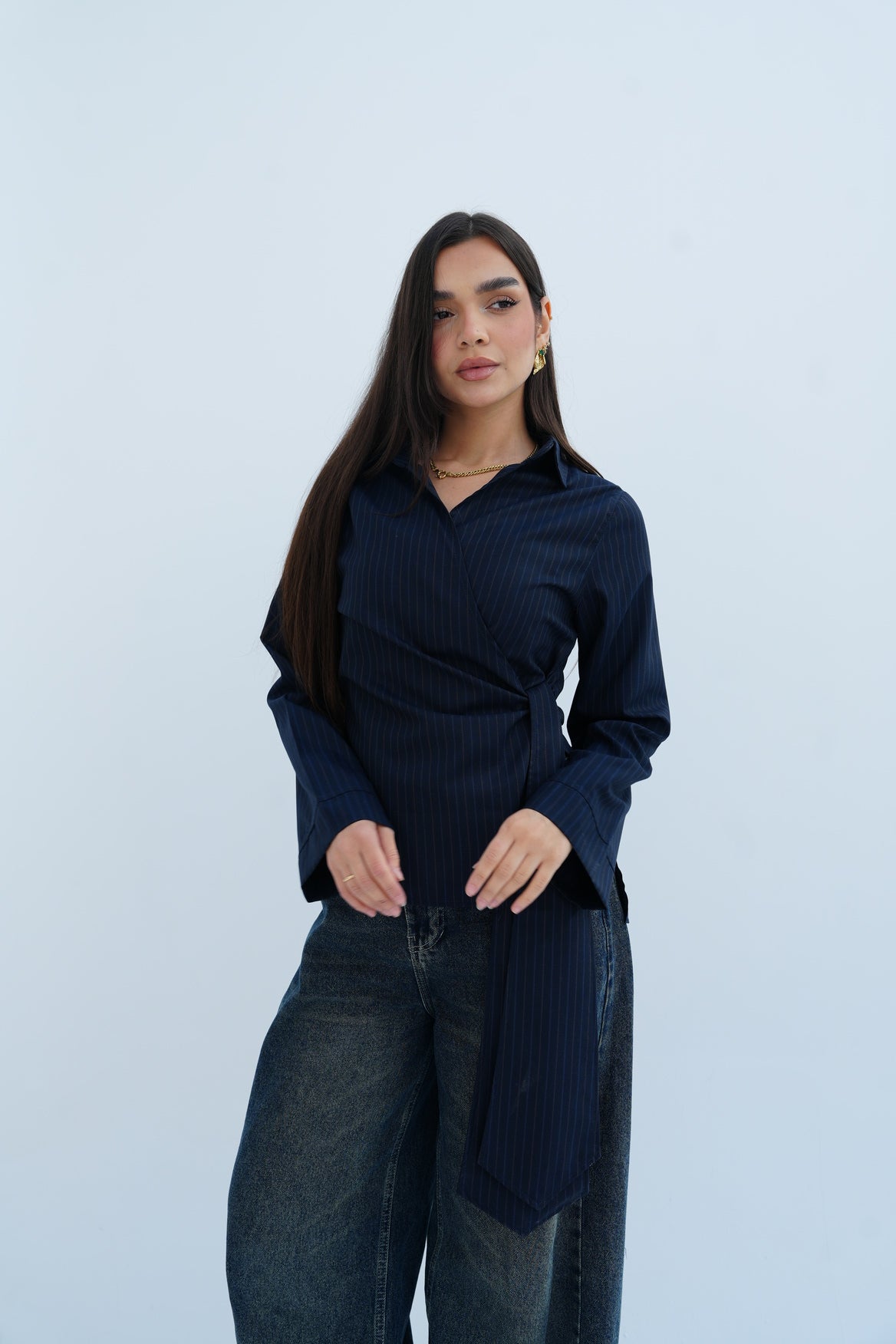 Stripes Blouse in Navy Blue