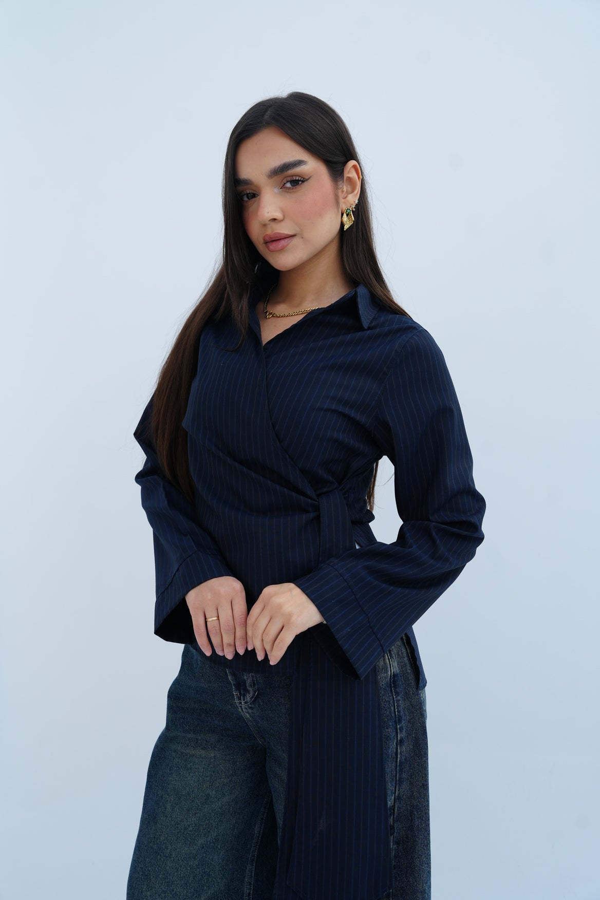 Stripes Blouse in Navy Blue