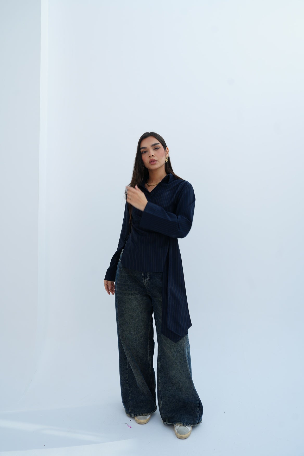 Stripes Blouse in Navy Blue