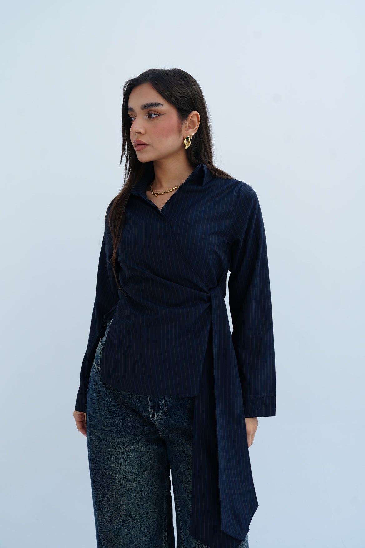 Stripes Blouse in Navy Blue