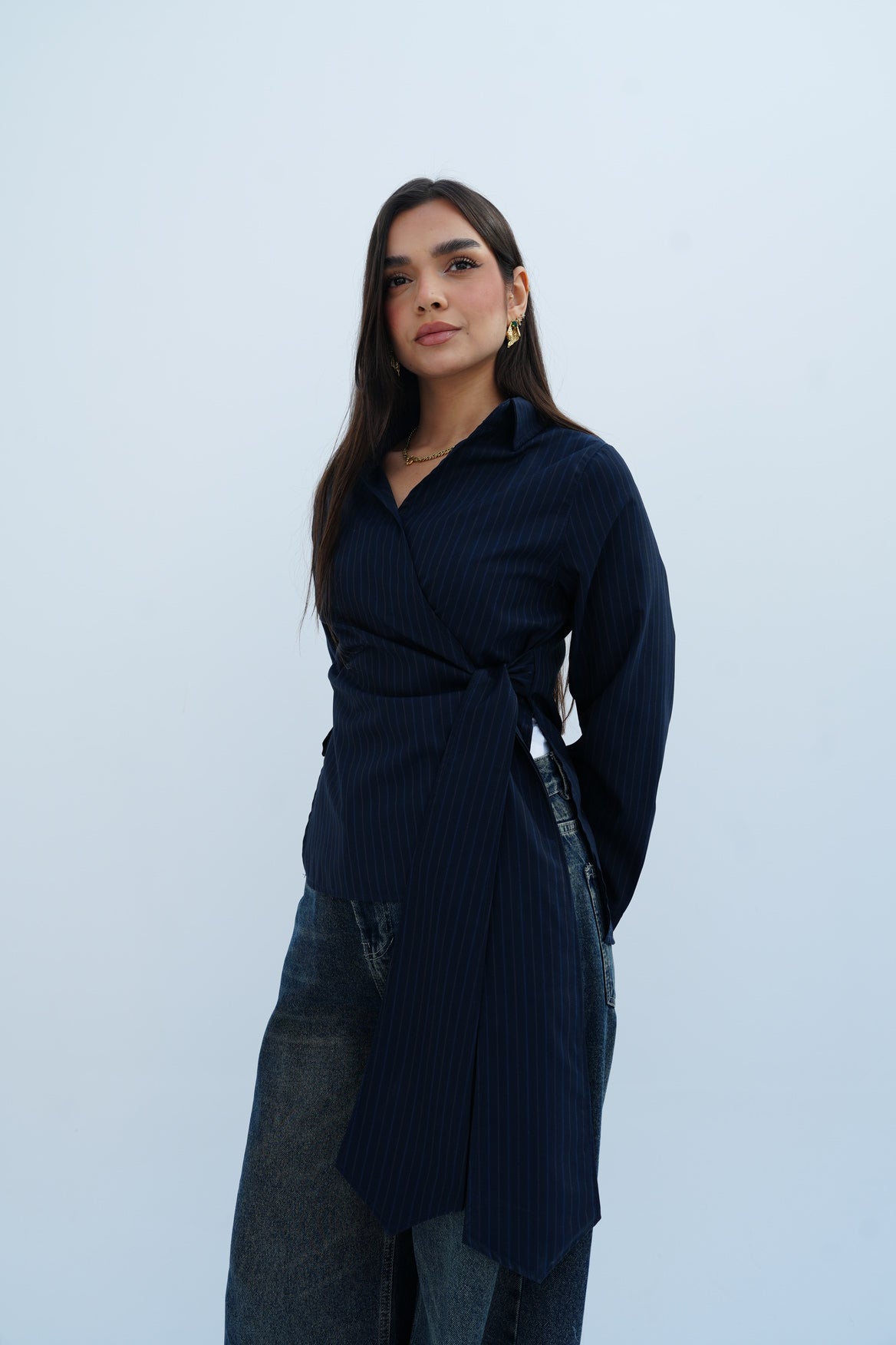 Stripes Blouse in Navy Blue