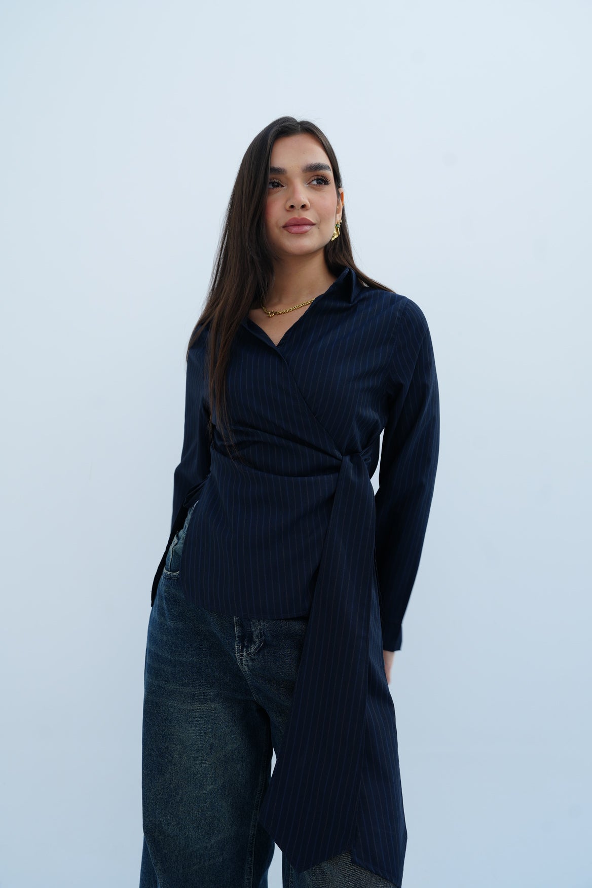 Stripes Blouse in Navy Blue