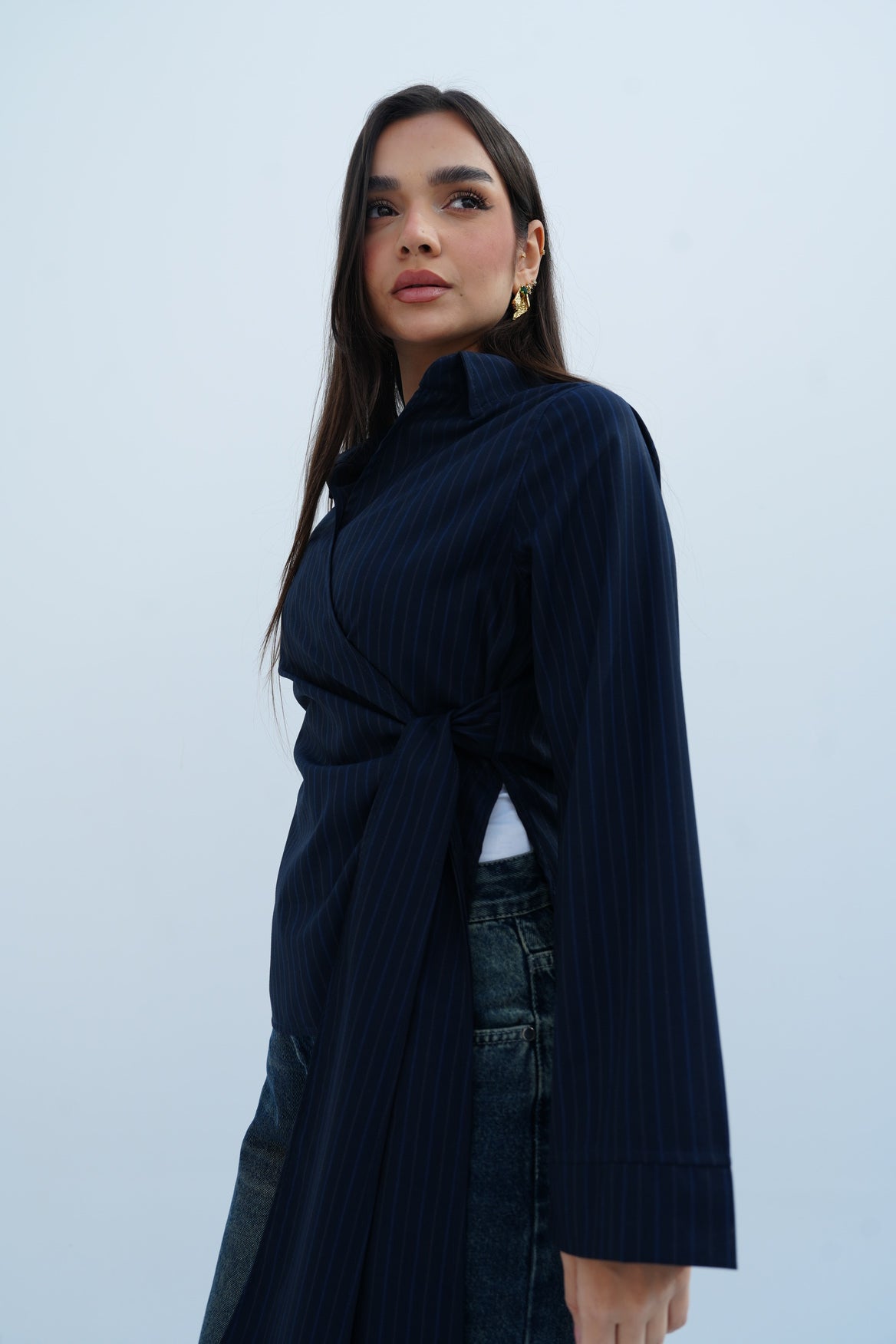Stripes Blouse in Navy Blue