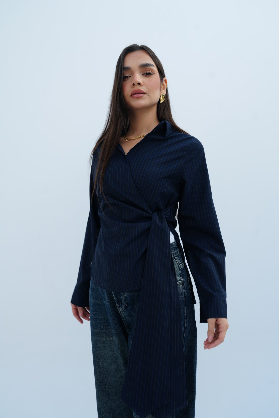 Stripes Blouse in Navy Blue