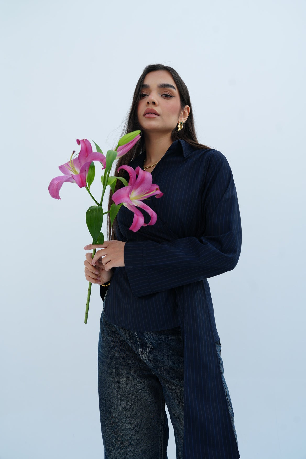 Stripes Blouse in Navy Blue