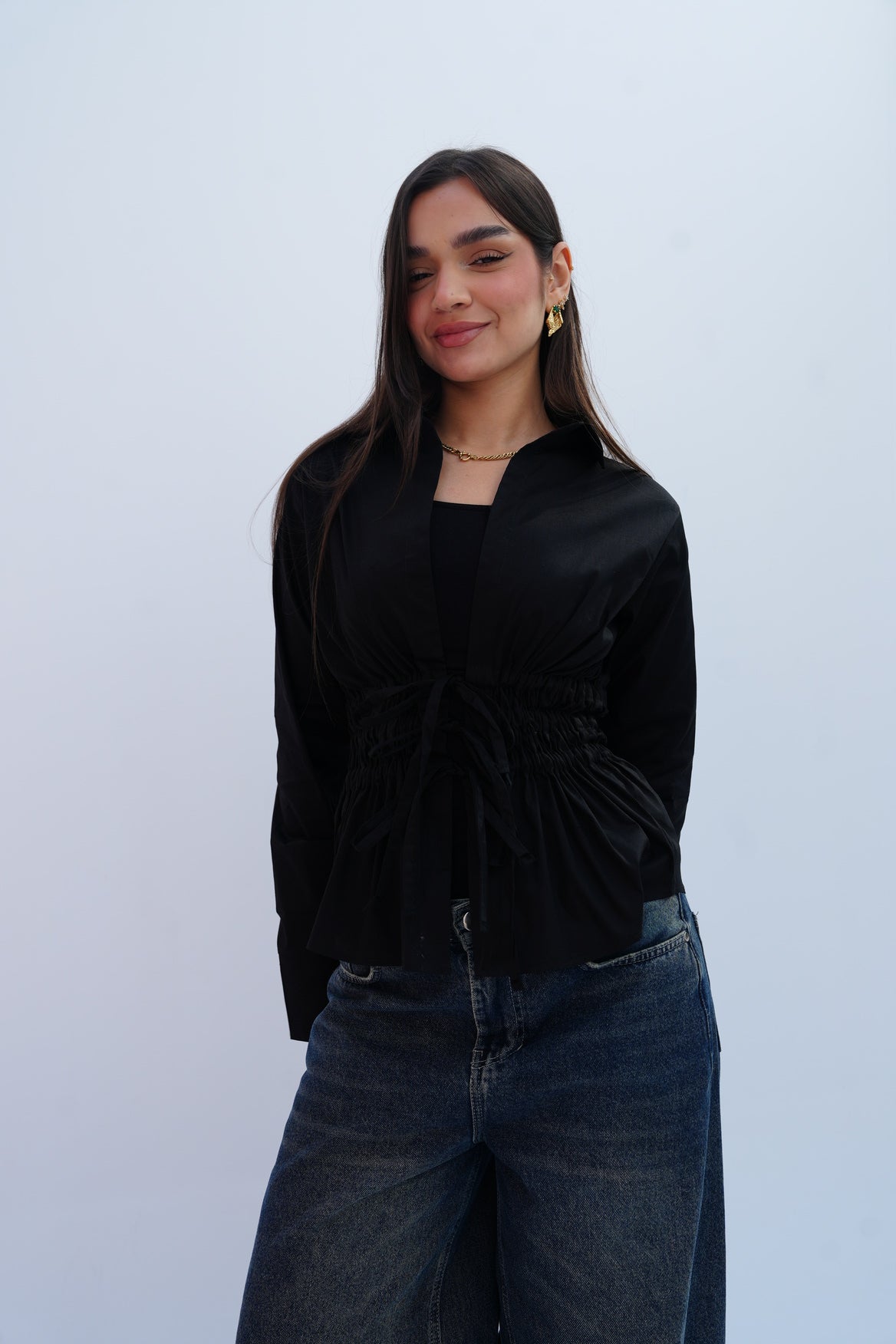 Cinched Ribbons Shirt In Black