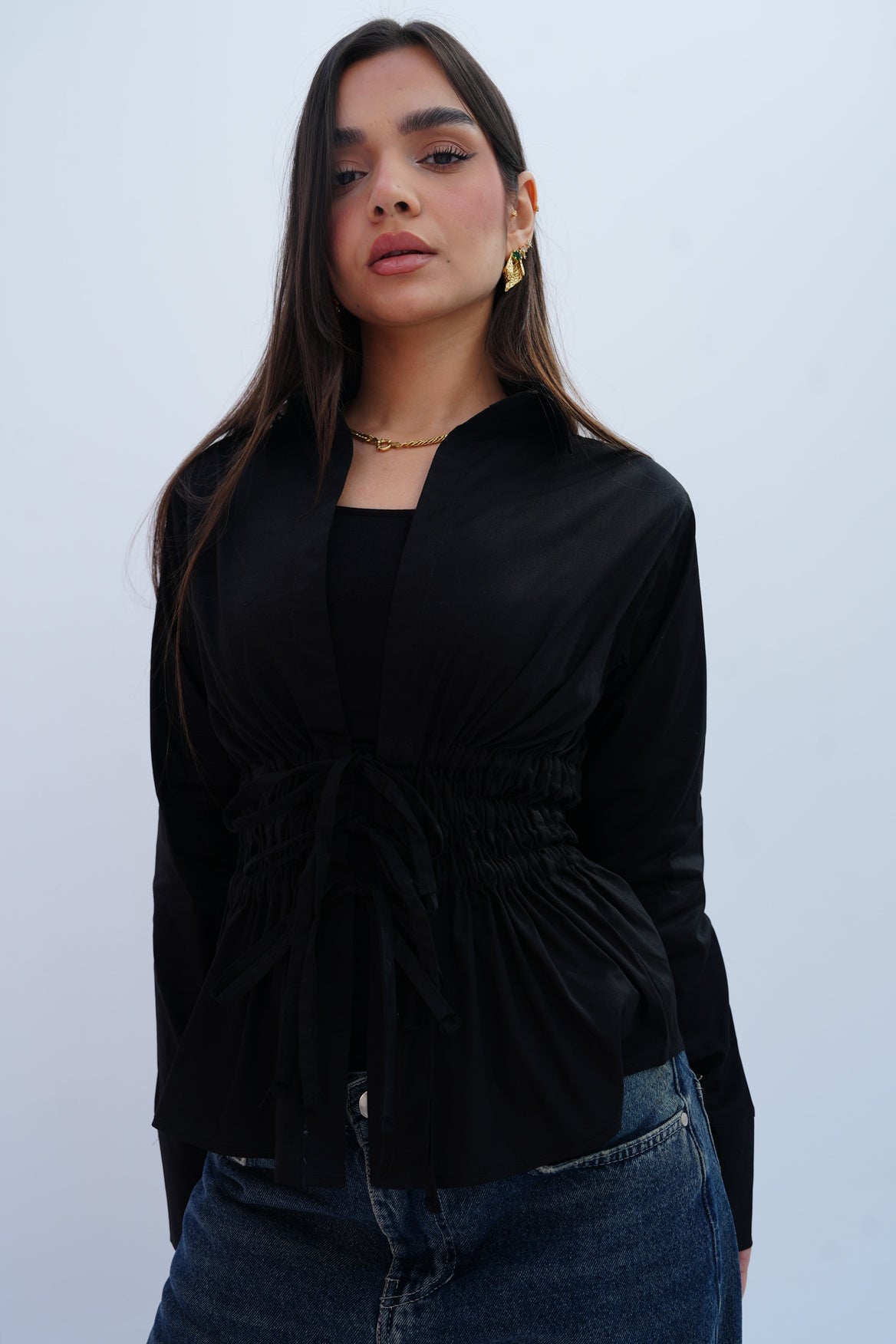 Cinched Ribbons Shirt In Black