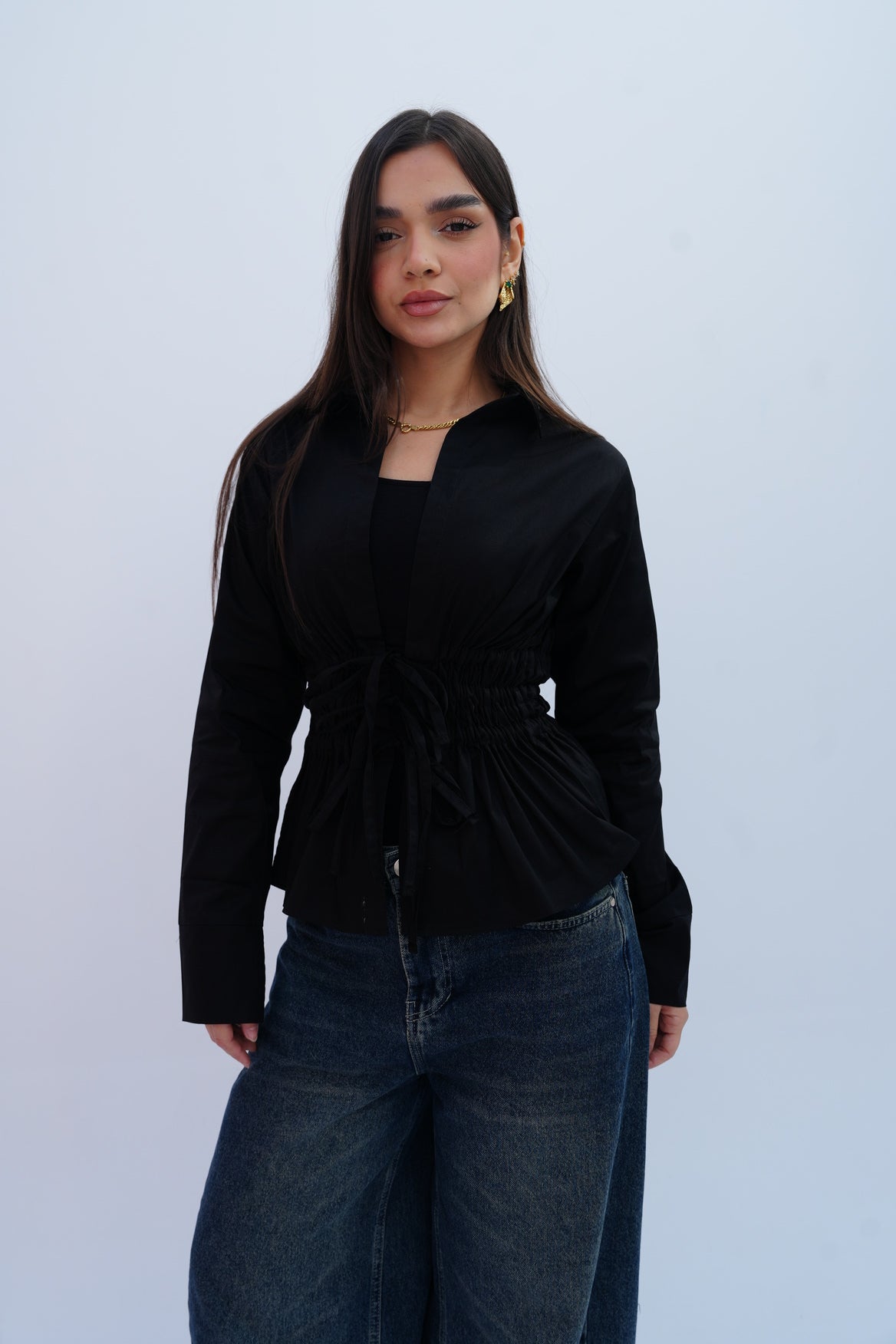 Cinched Ribbons Shirt In Black