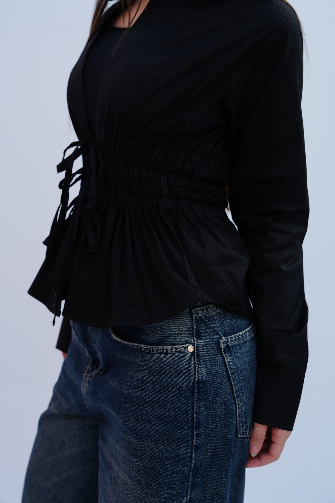 Cinched Ribbons Shirt In Black
