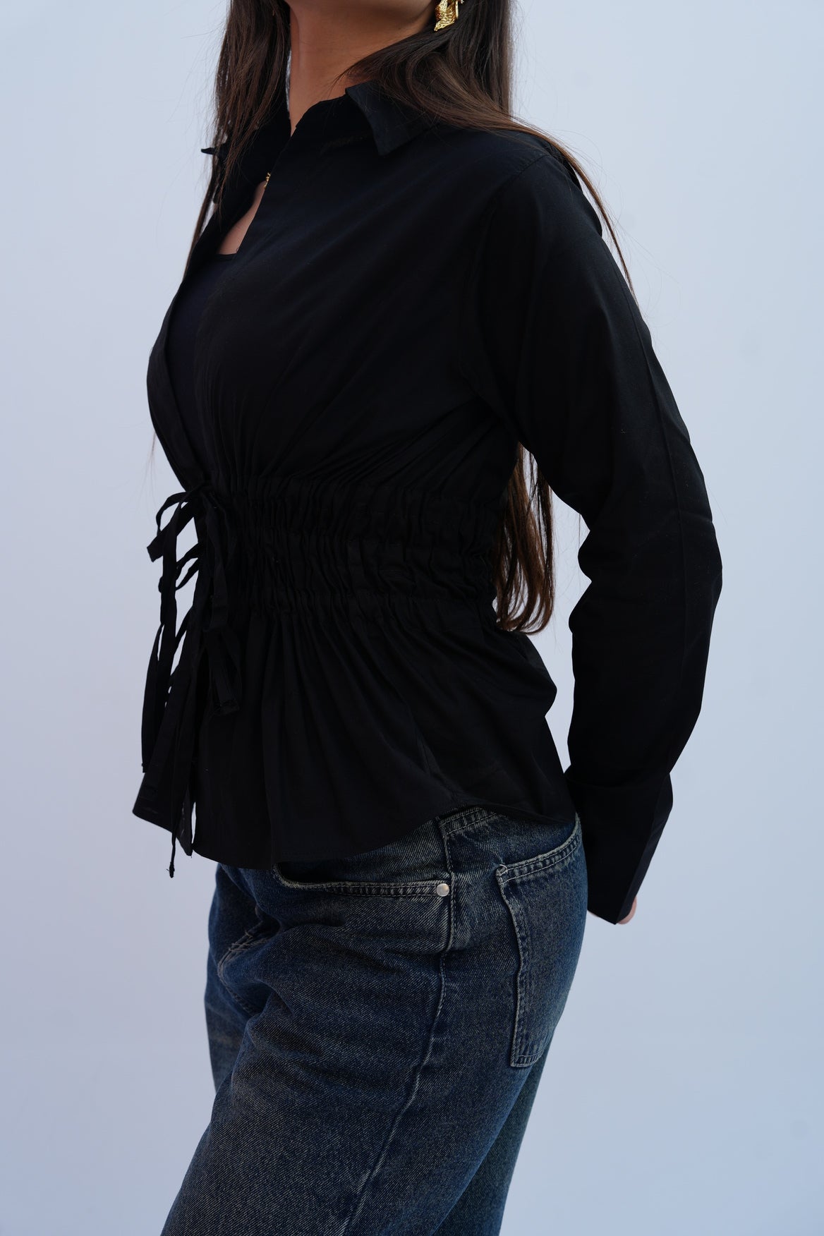 Cinched Ribbons Shirt In Black
