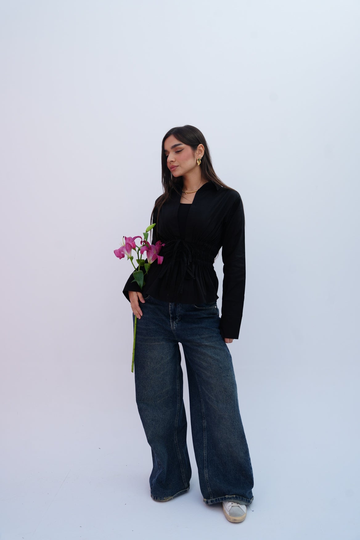 Cinched Ribbons Shirt In Black