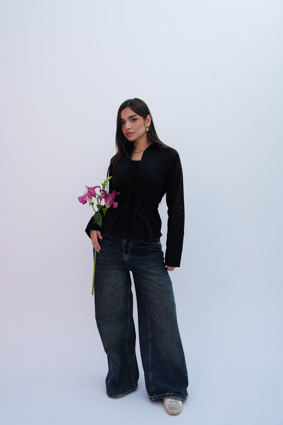 Cinched Ribbons Shirt In Black