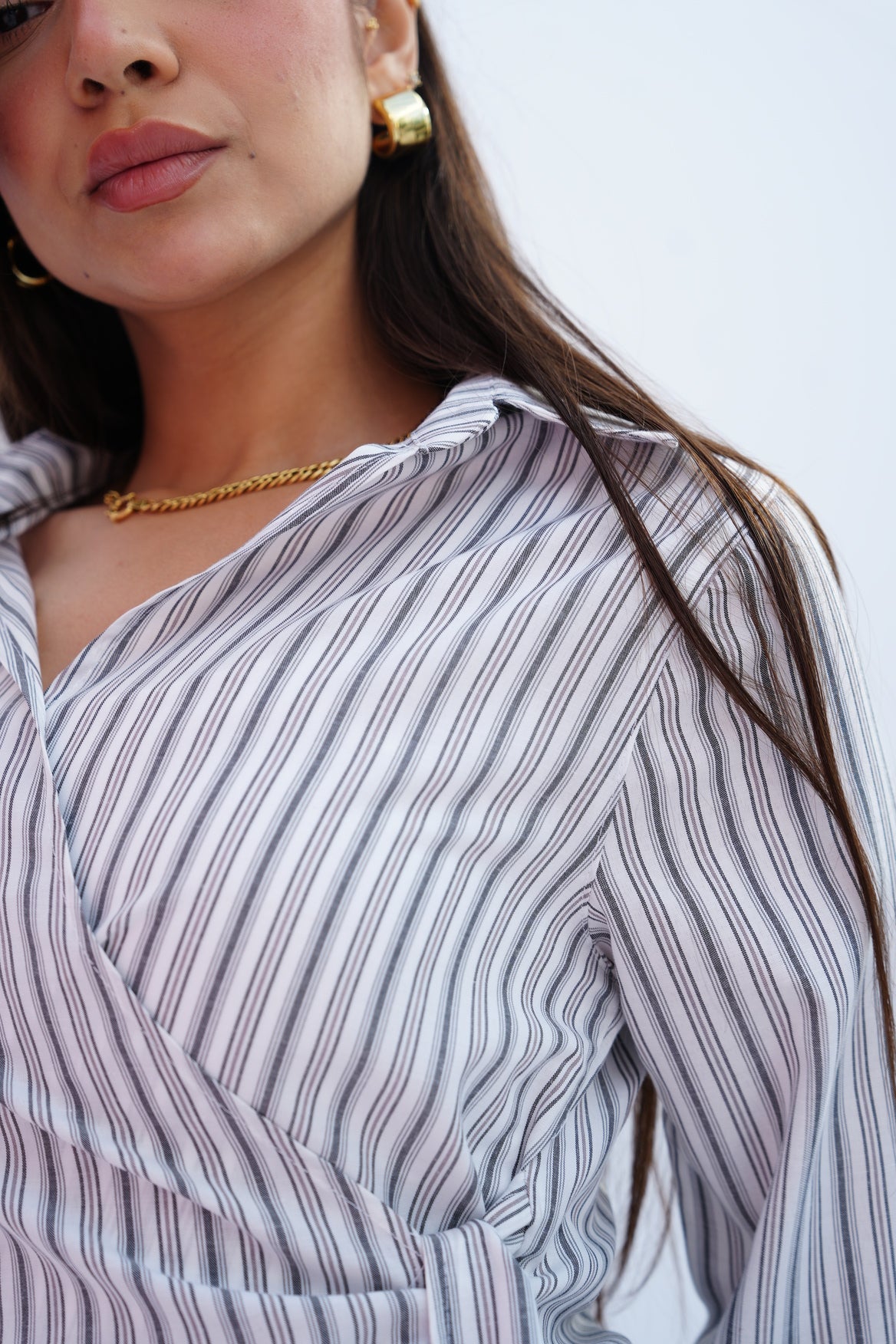 Grey Stripes Wrap Blouse