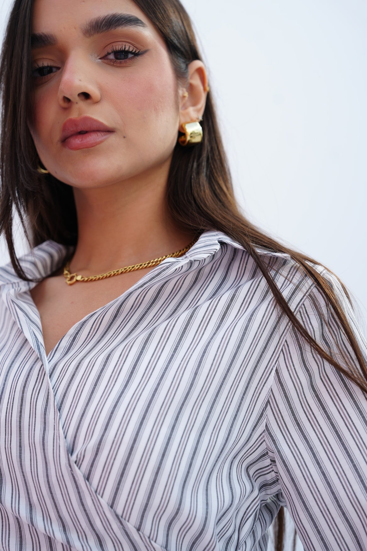Grey Stripes Wrap Blouse