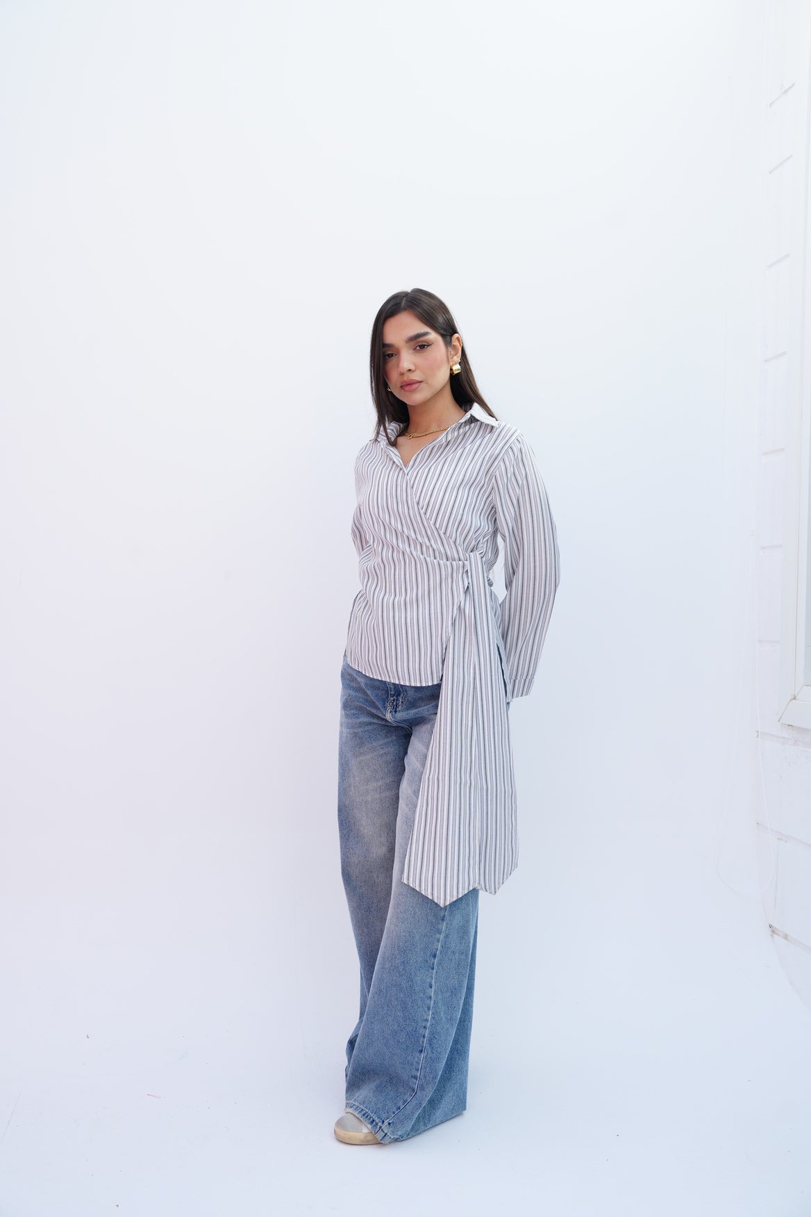 Grey Stripes Wrap Blouse