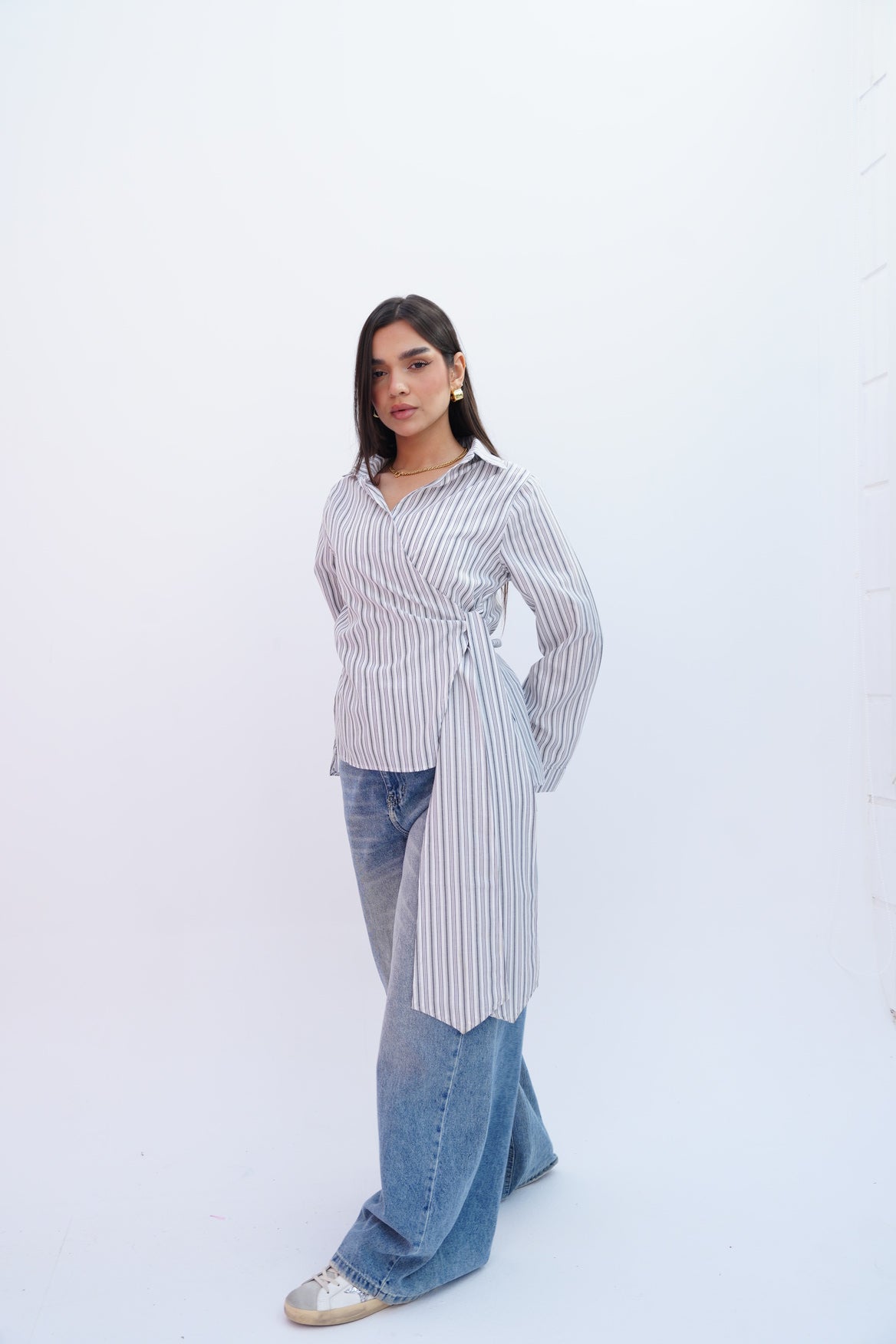 Grey Stripes Wrap Blouse
