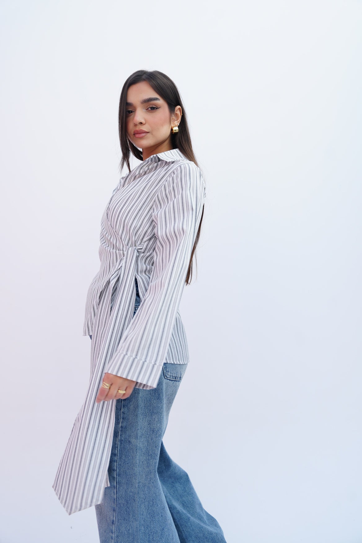 Grey Stripes Wrap Blouse