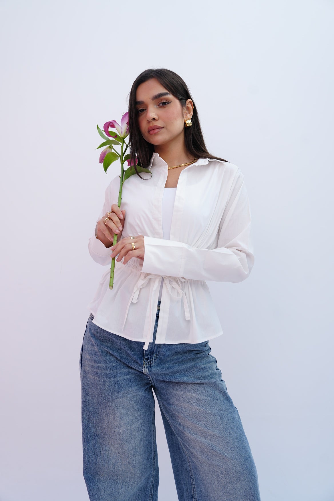 Cinched Ribbons Shirt In White