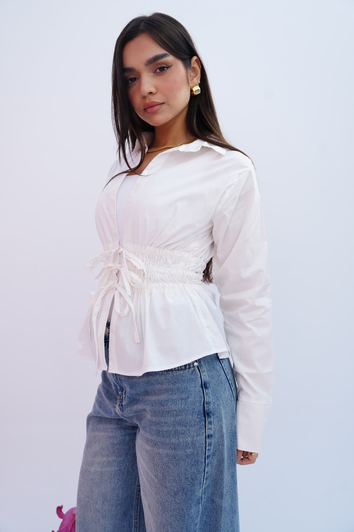 Cinched Ribbons Shirt In White