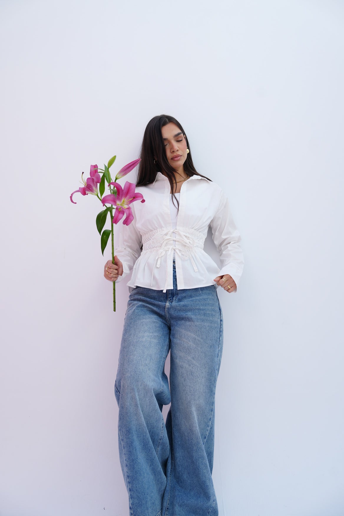 Cinched Ribbons Shirt In White