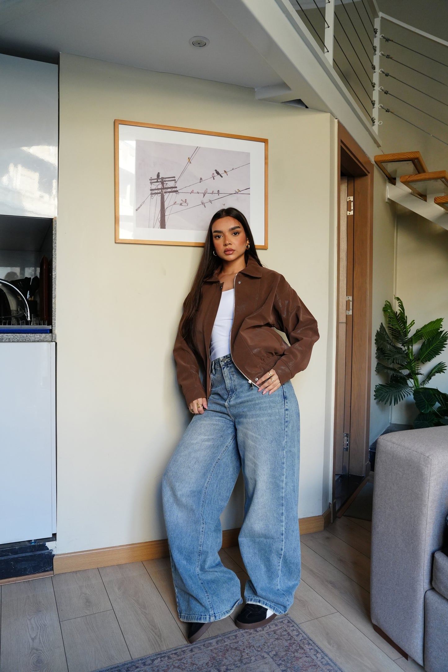 Caviar Leather Jacket In Brown