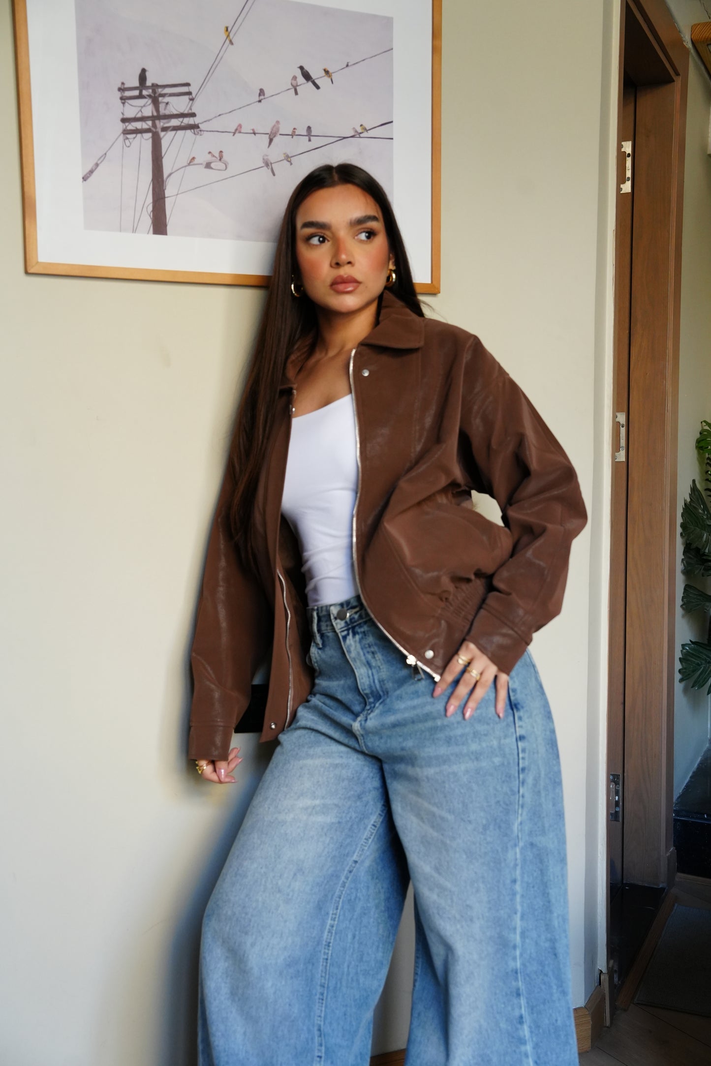 Caviar Leather Jacket In Brown