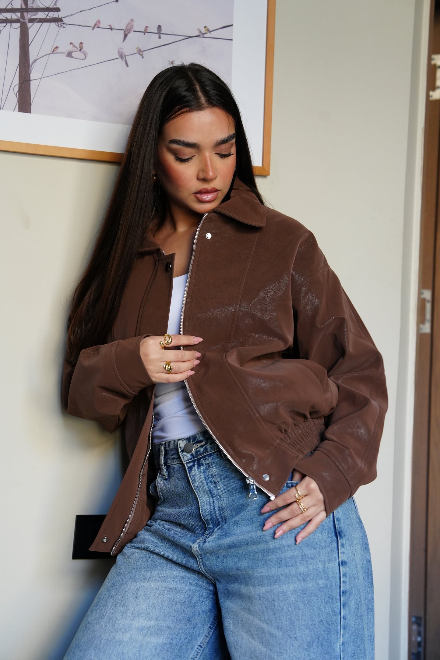 Caviar Leather Jacket In Brown
