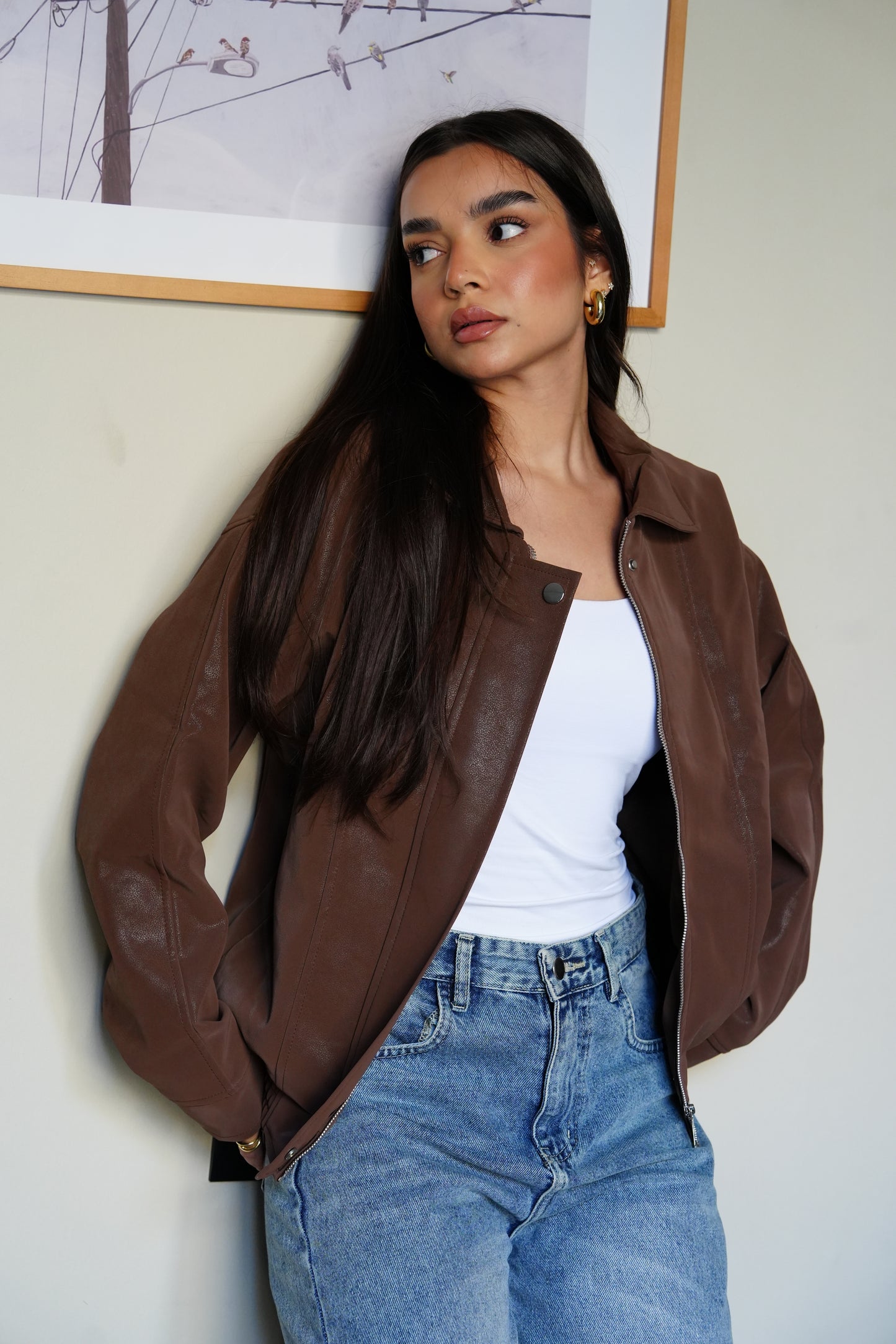 Caviar Leather Jacket In Brown