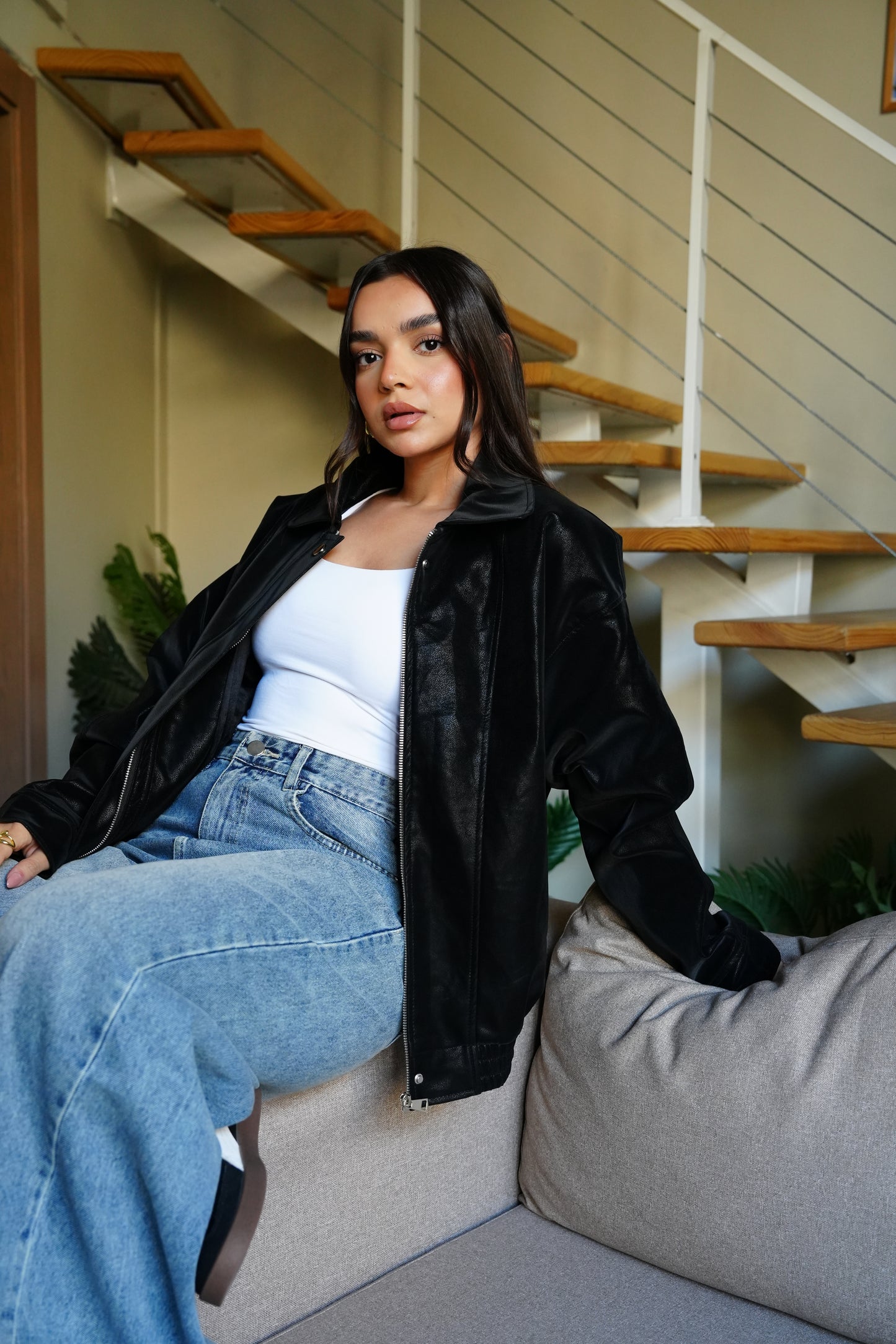 Caviar Leather Jacket In Black