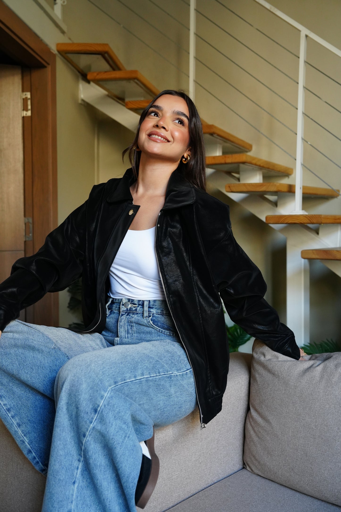 Caviar Leather Jacket In Black